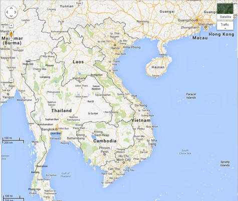 Map China to BKK