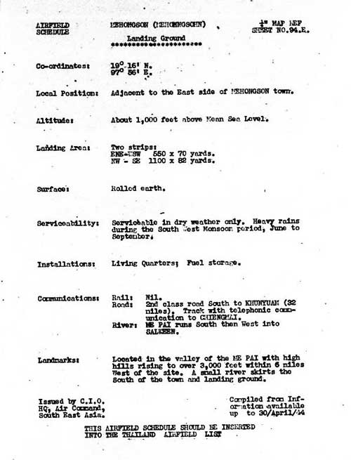 March 1944 report on Mae Hong Son
